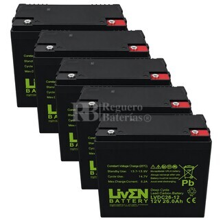 5 Bater�as Ciclo Profundo 12V 26Ah para Scooters El�ctrico | LVDC26-12